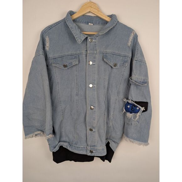 Juice Wrld Denim Jacket Distressed Denim Coat Screen Print 1998 RIP 2019 Size XL - Picture 2 of 9